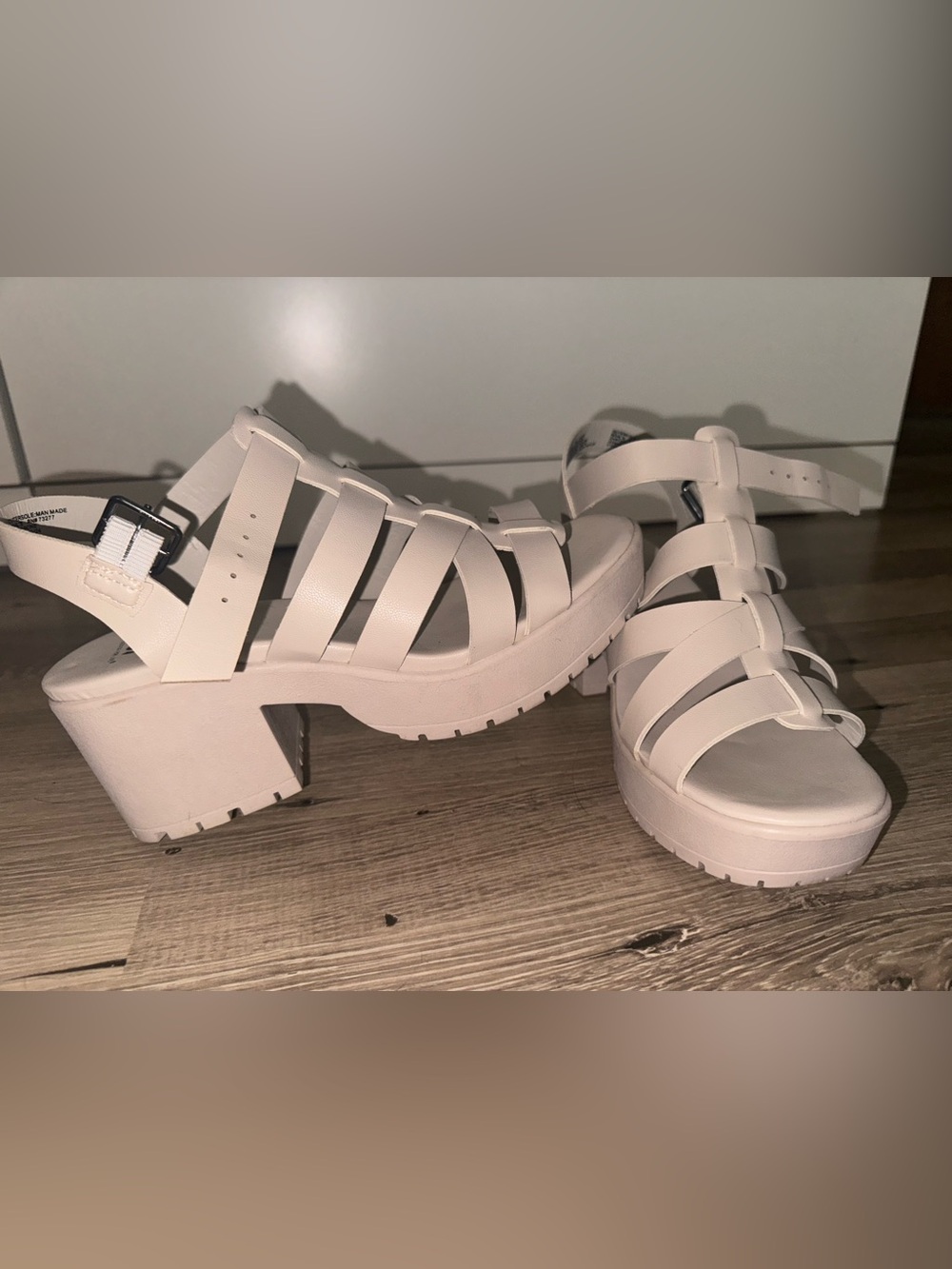 SO White Chunky Strappy Block Heel Sandals